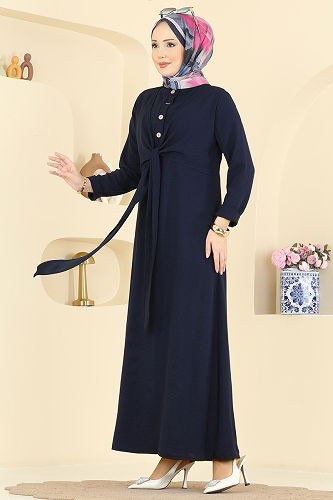 moda selvim Dress PL9206 Navy Blue - Thumbnail