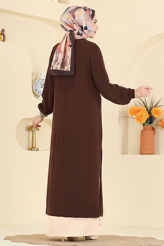 moda selvim Dress PL9208 Brown - Thumbnail