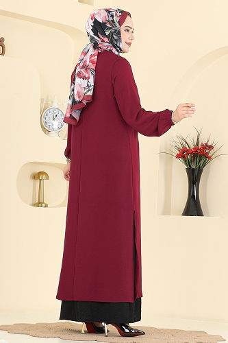 moda selvim Dress PL9208 Burgundy - Thumbnail