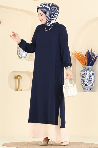 moda selvim Dress PL9208 Navy Blue - Thumbnail