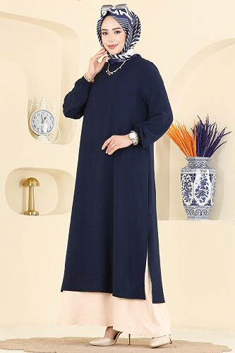 moda selvim Dress PL9208 Navy Blue - Thumbnail