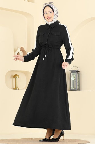 moda selvim Dress PL9209 Black - Thumbnail