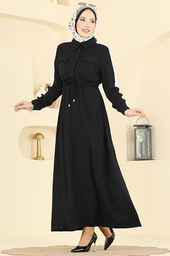 moda selvim Dress PL9209 Black - Thumbnail