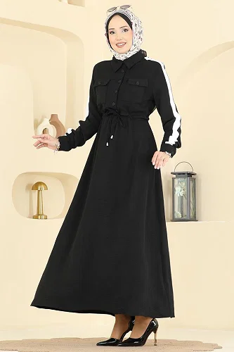 moda selvim الفستان أسود PL9209 - Thumbnail