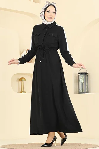 moda selvim الفستان أسود PL9209 - Thumbnail