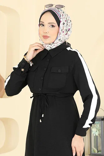 moda selvim الفستان أسود PL9209 - Thumbnail