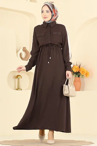 moda selvim Dress PL9209 Brown - Thumbnail
