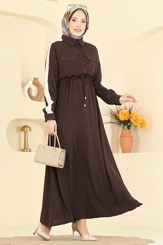 moda selvim Dress PL9209 Brown - Thumbnail