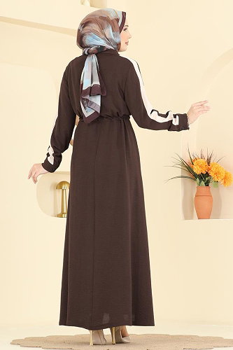 moda selvim الفستان بني PL9209 - Thumbnail