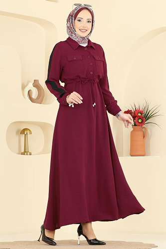 moda selvim الفستان خمري PL9209 - Thumbnail