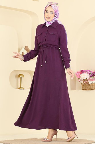 moda selvim Dress PL9209 Purple - Thumbnail