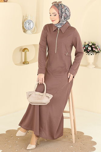 moda selvim الفستان بيج وردي PL9216 - Thumbnail