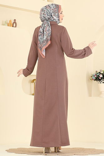 moda selvim الفستان بيج وردي PL9216 - Thumbnail