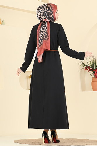 moda selvim الفستان أسود PL9219 - Thumbnail