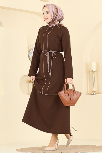 moda selvim Dress PL9219 Brown - Thumbnail