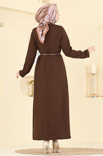 moda selvim الفستان بني PL9219 - Thumbnail