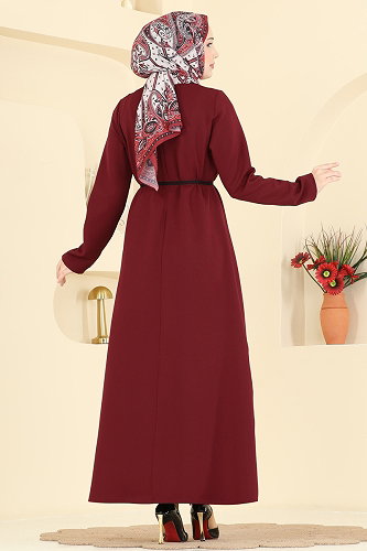 moda selvim Dress PL9219 Burgundy - Thumbnail