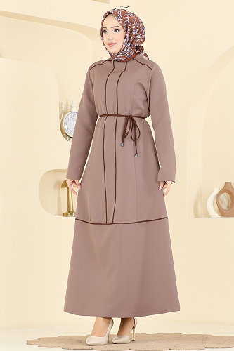 moda selvim الفستان بيج غامق PL9219 - Thumbnail