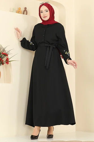 moda selvim Dress PL9220 Black - Thumbnail