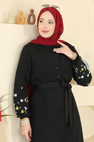 moda selvim Dress PL9220 Black - Thumbnail