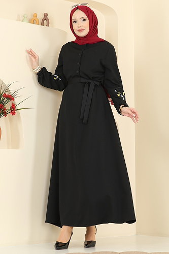 moda selvim الفستان أسود PL9220 - Thumbnail