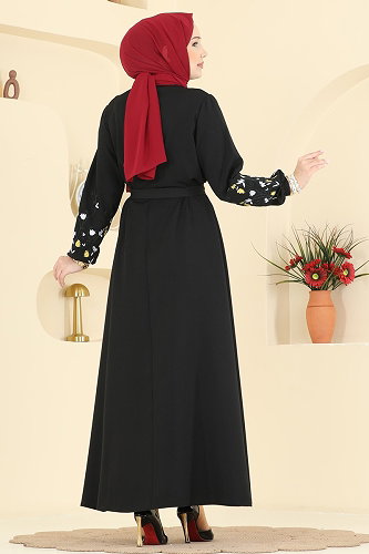 moda selvim الفستان أسود PL9220 - Thumbnail