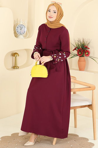 moda selvim الفستان خمري PL9220 - Thumbnail