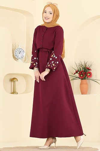 moda selvim الفستان خمري PL9220 - Thumbnail