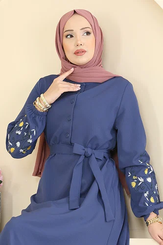 moda selvim Dress PL9220 Indigo - Thumbnail