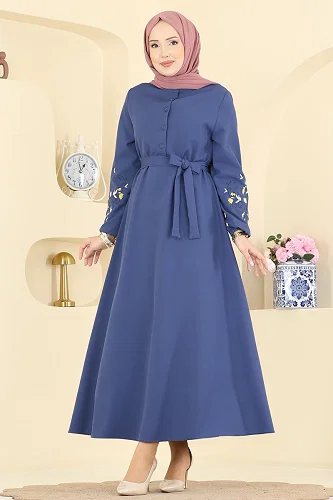 moda selvim Dress PL9220 Indigo - Thumbnail