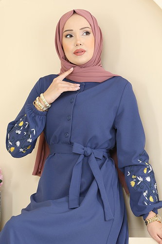 moda selvim الفستان ازرق PL9220 - Thumbnail