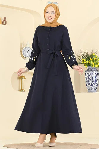 moda selvim Dress PL9220 Navy Blue - Thumbnail