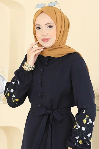 moda selvim Dress PL9220 Navy Blue - Thumbnail