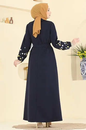 moda selvim Dress PL9220 Navy Blue - Thumbnail