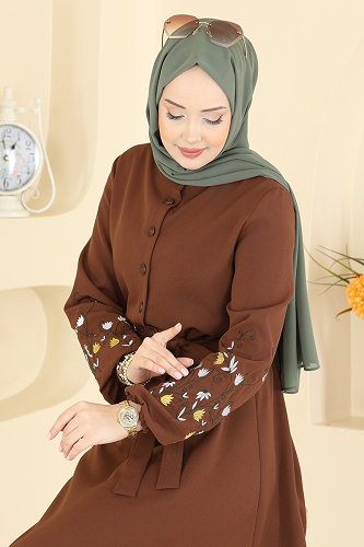 moda selvim الفستان عسلي PL9220 - Thumbnail