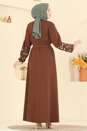 moda selvim الفستان عسلي PL9220 - Thumbnail