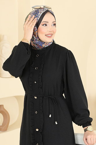 moda selvim الفستان أسود PL9225 - Thumbnail