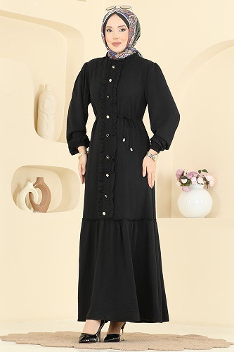 moda selvim الفستان أسود PL9225 - Thumbnail
