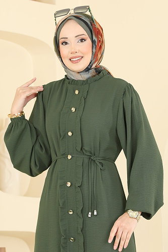 moda selvim Dress PL9225 Khaki - Thumbnail