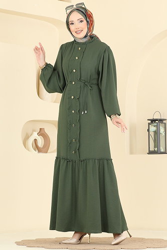 moda selvim الفستان اخضر عفني PL9225 - Thumbnail