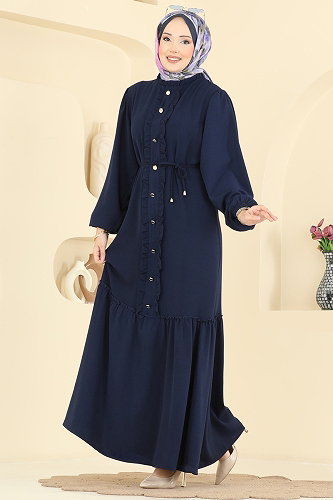 moda selvim Dress PL9225 Navy Blue - Thumbnail