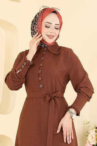 moda selvim Dress PL9226 Brown - Thumbnail