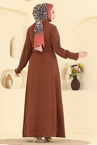 moda selvim Dress PL9226 Brown - Thumbnail