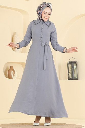 moda selvim Dress PL9226 Gray - Thumbnail