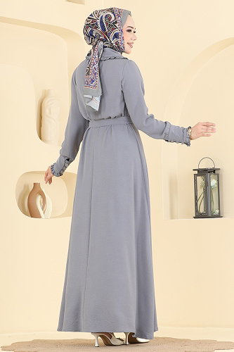 moda selvim الفستان رمادي PL9226 - Thumbnail