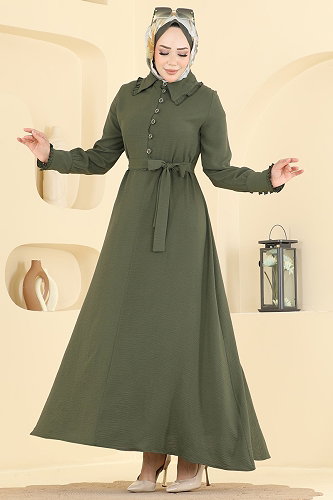 moda selvim Dress PL9226 Khaki - Thumbnail