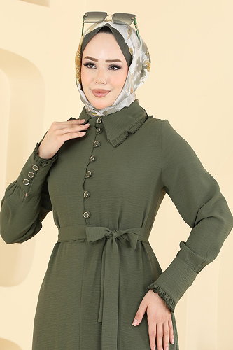 moda selvim Dress PL9226 Khaki - Thumbnail