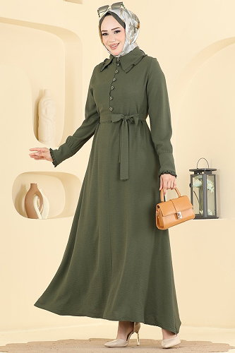 moda selvim الفستان اخضر عفني PL9226 - Thumbnail