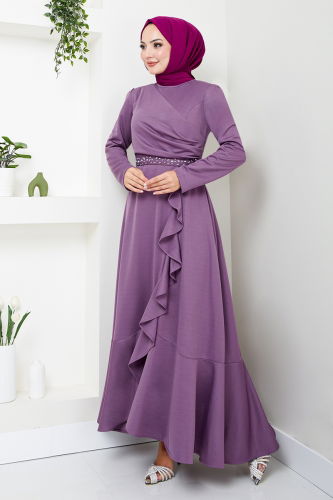 MRV K.T.R. - Dress with Stone Detailed Belt 4445KTR927-M Lilac