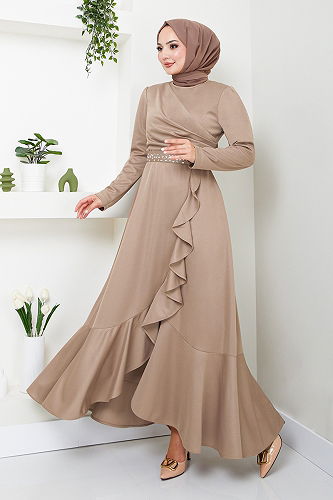 moda selvim Dress with Stone Detailed Belt 4445KTR927-M Vision - Thumbnail